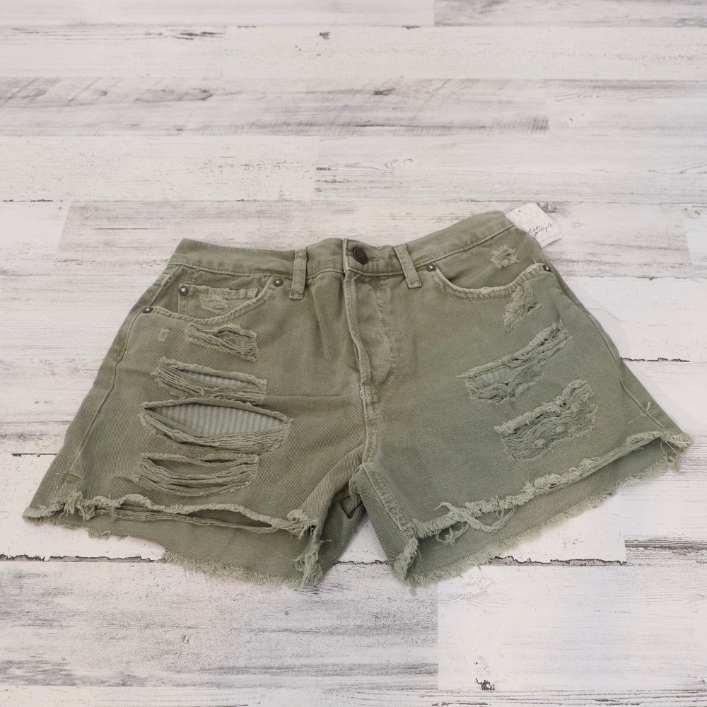 Free People: We the Free Women's Maggie Mid Rise Shorts, Army, Green, 26